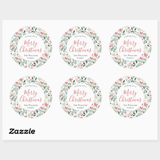 Elegante rode Holly Berry Greenery Kerstmis Ronde Sticker (Vel)