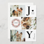 Elegante rode Holly bessen 3 Foto Joy Kerstmis Feestdagenkaart (Voorkant / Achterkant)