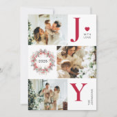 Elegante rode Holly bessen 3 Foto Joy Kerstmis Feestdagenkaart (Voorkant)