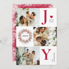 Elegante rode Holly bessen 3 Foto Joy Kerstmis Feestdagenkaart