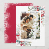 Elegante rode Holly bessen vrolijke kerstfoto Feestdagenkaart (Voorkant / Achterkant)