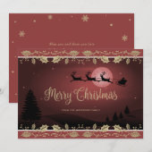 Elegante rode Holly rendier Kerstmis Feestdagenkaart (Voorkant / Achterkant)