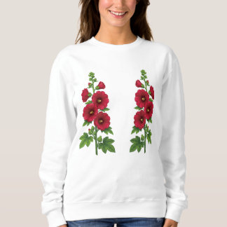 Elegante Rode Hollyhocks: Botanische Kunst. Trui
