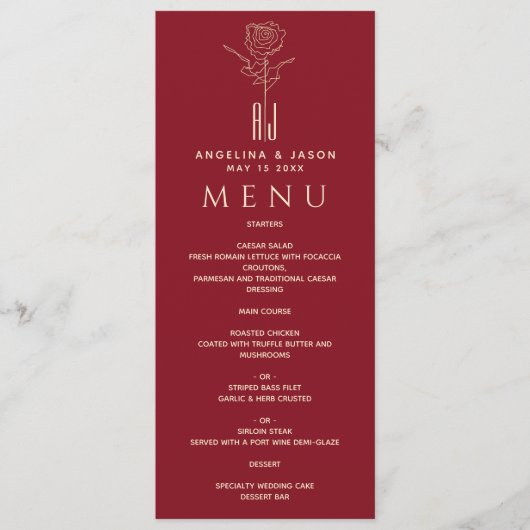 Elegante Rode Huwelijk Menu (Voorkant)