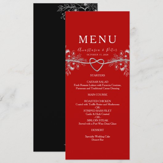 Elegante Rode Huwelijksmenu Menu (Voorkant / Achterkant)