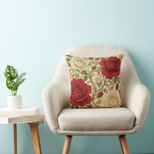 Elegante Rode Ivoor Roos Victoriaanse Decoratie Kussen