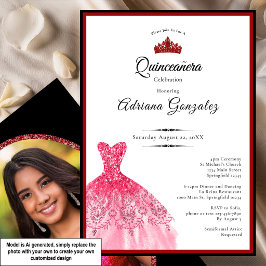 Elegante rode jurk 15e verjaardag Quinceanera Kaart