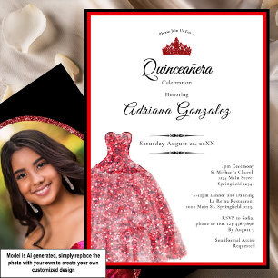 Elegante rode jurk 15e verjaardag Quinceanera Kaart