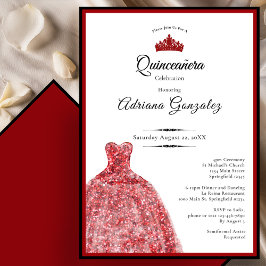 Elegante rode jurk 15e verjaardag Quinceanera Kaart