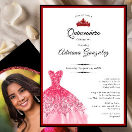 Elegante rode jurk 15e verjaardag Quinceanera Kaart