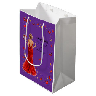 Elegante rode jurk met vlinders 40e verjaardag medium cadeauzakje