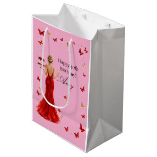 Elegante rode jurk met vlinders 40e verjaardag medium cadeauzakje