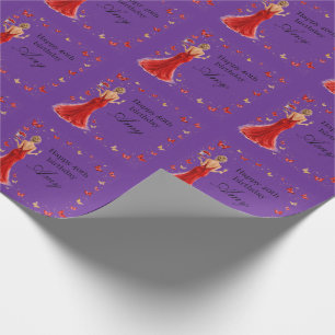 Elegante rode jurk met vlinders voor 40ste verjaar cadeaupapier