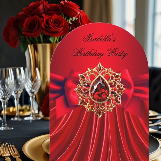 Elegante rode juweel rode boog verjaardagsfeestje kaart