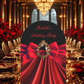 Elegante rode juweel zwarte boog verjaardagsfeestj kaart