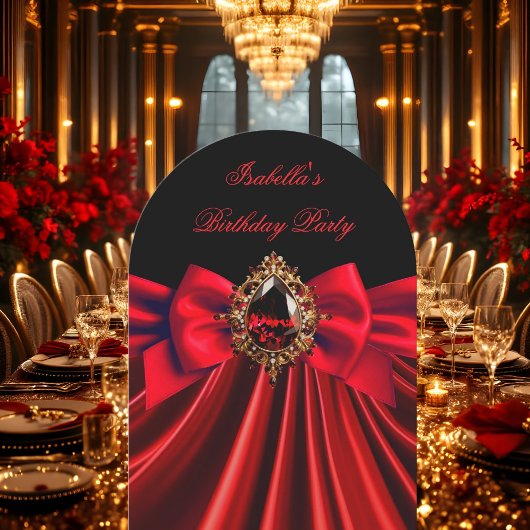 Elegante rode juweel zwarte boog verjaardagsfeestj kaart