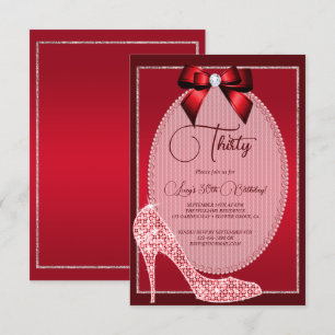 Elegante Rode Juwelen Bow & Stiletto Verjaardag Kaart