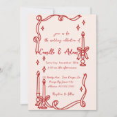 Elegante Rode kaars Hand getrokken bruiloft uitnod Kaart (Voorkant)