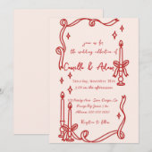 Elegante Rode kaars Hand getrokken bruiloft uitnod Kaart (Voorkant / Achterkant)