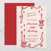 Elegante Rode kaars Hand getrokken Verjaardag uitn Kaart (Voorkant / Achterkant)