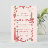 Elegante rode kaars Handgetekende trouwuitnodiging Kaart (Staand voorkant)