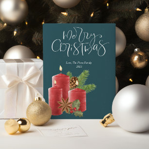 Elegante Rode Kaarsen Kerst Plat Feestdagenkaart