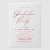 Elegante rode kalligrafie script afstudeerfeest vellum uitnodigingen (Voorkant)