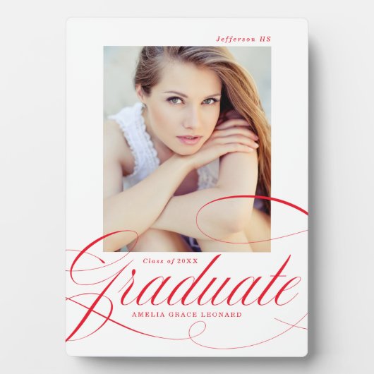 Elegante rode kalligrafie Script Afstuderen Foto Fotoplaat (voorkant)