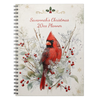 Elegante Rode Kardinaal Vakantie Kerstmis Notitieboek