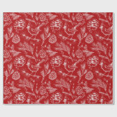 Elegante rode kardinaal vogel, dennen en winterbes cadeaupapier (Vlak)