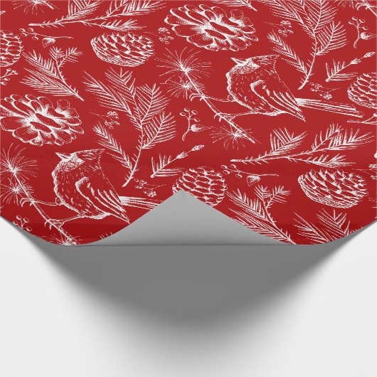 Elegante rode kardinaal vogel, dennen en winterbes cadeaupapier (Hoek)