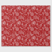 Elegante rode kardinaal vogel, dennen en winterbes cadeaupapier (Vlak)