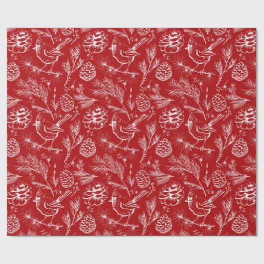 Elegante rode kardinaal vogel, dennen en winterbes cadeaupapier (Vlak)
