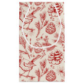 Elegante rode kardinaal vogel, dennen en winterbes klein cadeauzakje (Achterkant)