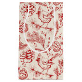 Elegante rode kardinaal vogel, dennen en winterbes klein cadeauzakje (Voorkant)