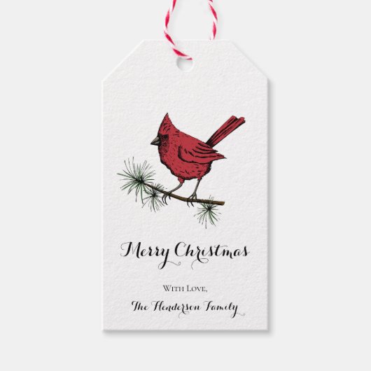 Elegante rode kardinaal vogel kerst cadeaulabel (Voorkant)