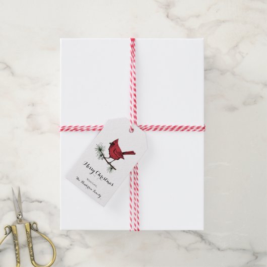 Elegante rode kardinaal vogel kerst cadeaulabel (Met Touw)