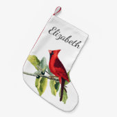 Elegante Rode Kardinaal Vogel & Naam in Script Kleine Kerstsok (Voorkant (Hangend))