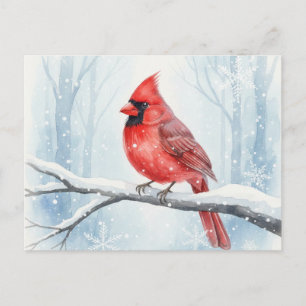 Elegante Rode Kardinaal Waterverf Winter Sneeuw Briefkaart