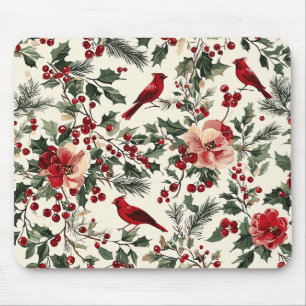 Elegante Rode Kardinaal Winter Botanische Crème Muismat