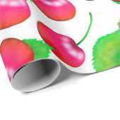 Elegante rode kersen en groen blad patroon | cadeaupapier (Rol Hoek)