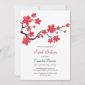 Elegante rode kersenbloesem Sakura Floral Verjaard Kaart (Voorkant)