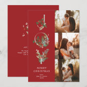 Elegante Rode Kerst Botanische JOY 3 Foto Feestdagenkaart (Voorkant / Achterkant)