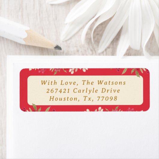 Elegante rode kerst botanische retouradres etiket (Insitu)