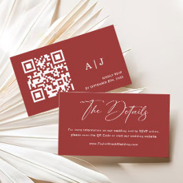 Elegante rode kerst bruiloft website informatiekaartje