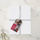 Elegante rode kerst familie foto collage cadeaulabel (Met Touw)