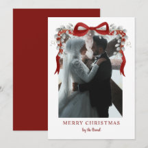 Elegante Rode Kerst Foto Kaarten met Letterpress