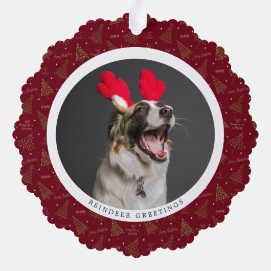 Elegante rode kerst & gelukkig nieuwjaar 2 foto's ornament kaart (Achterkant)