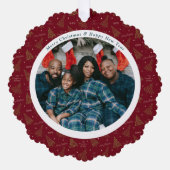 Elegante rode kerst & gelukkig nieuwjaar 2 foto's ornament kaart (Voorkant)