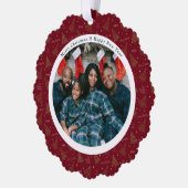 Elegante rode kerst & gelukkig nieuwjaar 2 foto's ornament kaart (Links)